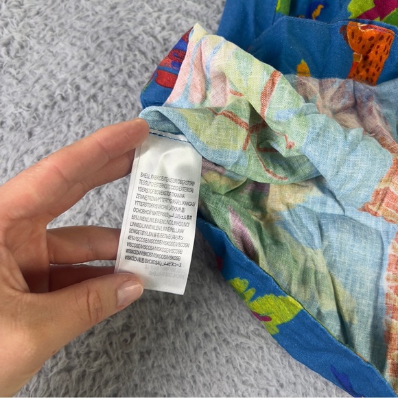 Farm Rio Sunny Day Linen Blend Mini Dress Women Large Blue Tropical Lace Up Back - Picture 8 of 10